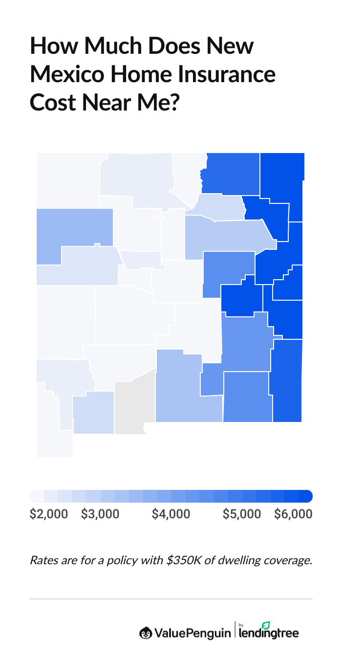 Average cost of NM homeowners insurance by county